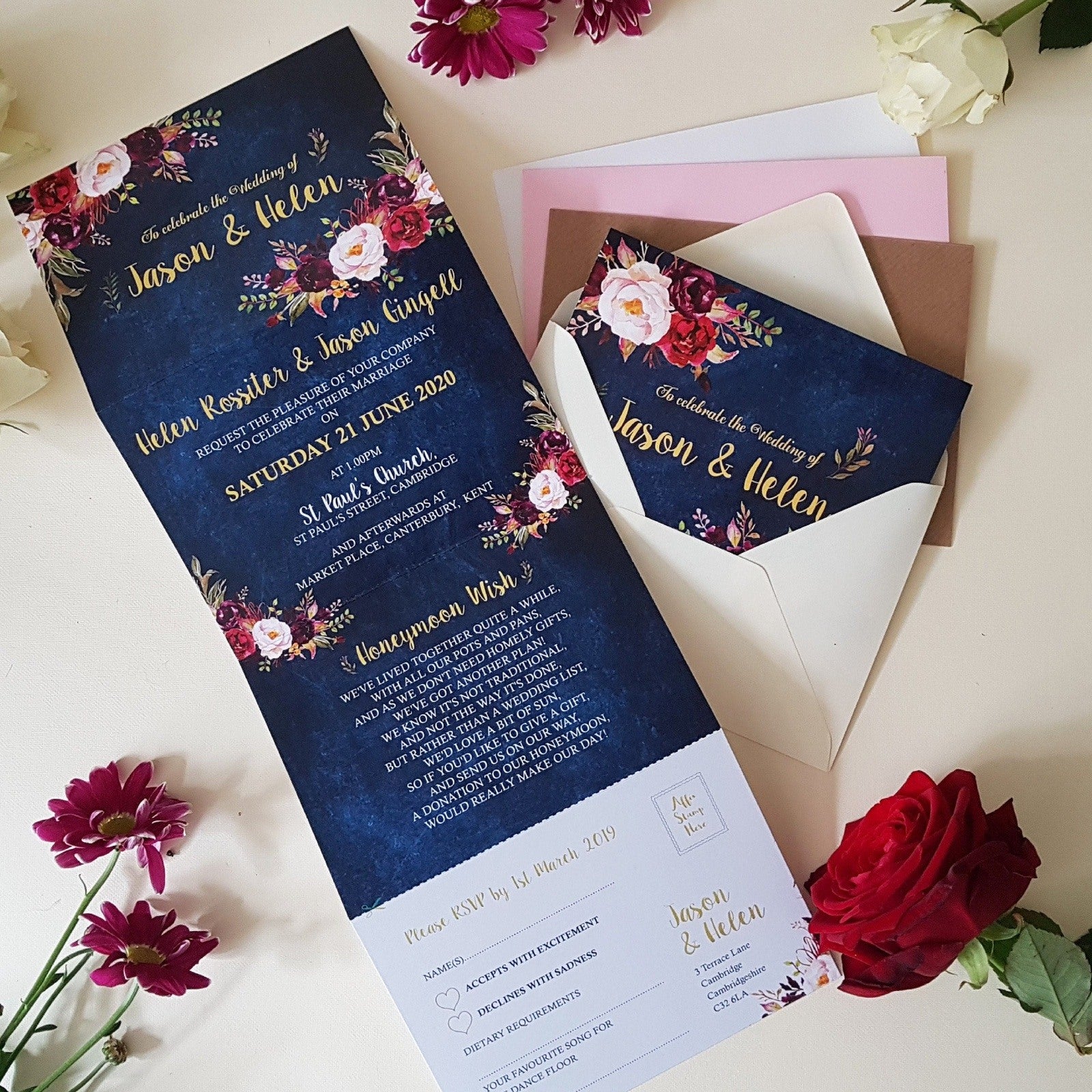 Burgundy Floral Wedding Invitations