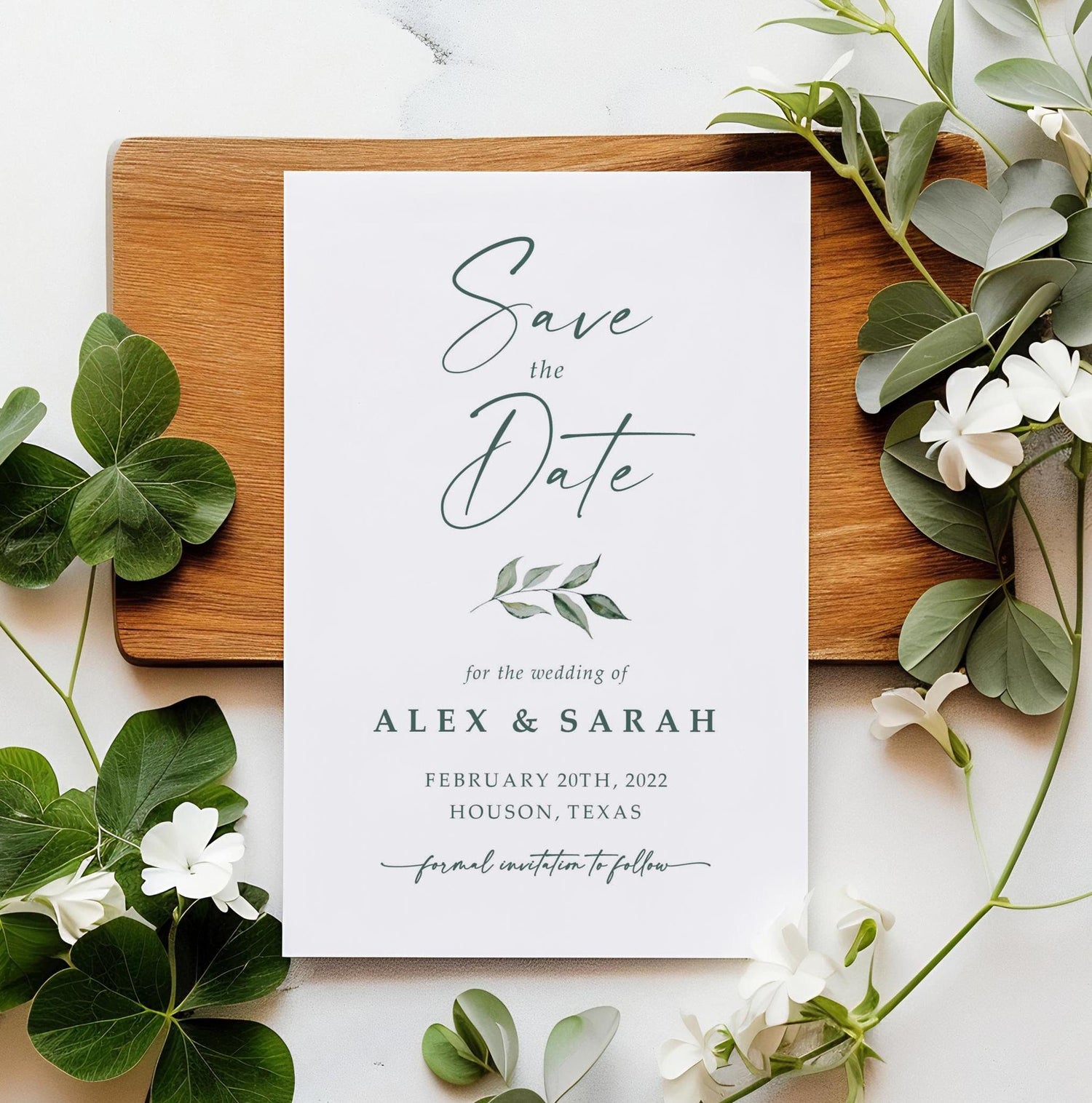 Greenery Save the Date Cards or Save the Evening with Envelopes - Leafy Save the Dates Wedding Announcement