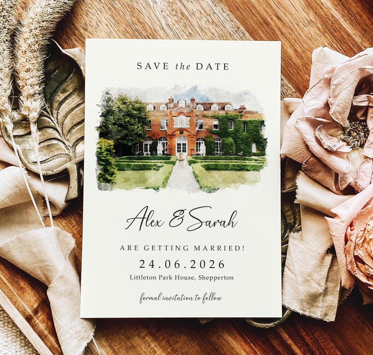 venue illustration wedding save the date cards, venue painting watercolour save the date or save the evening, venue sketch drawing