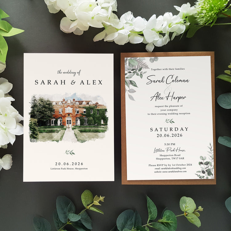 Venue Watercolour Gatefold Wedding Invitations