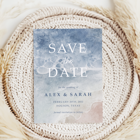 Beach destination save the date cards