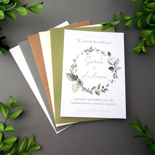 Eucalyptus Wreath save the date cards