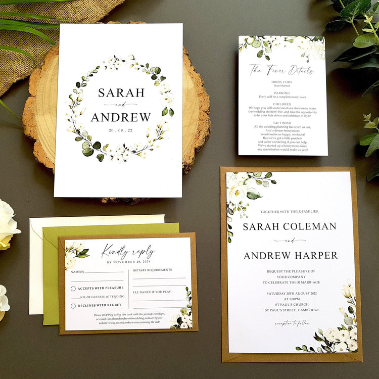 White Floral Wedding Invitation Set Sample