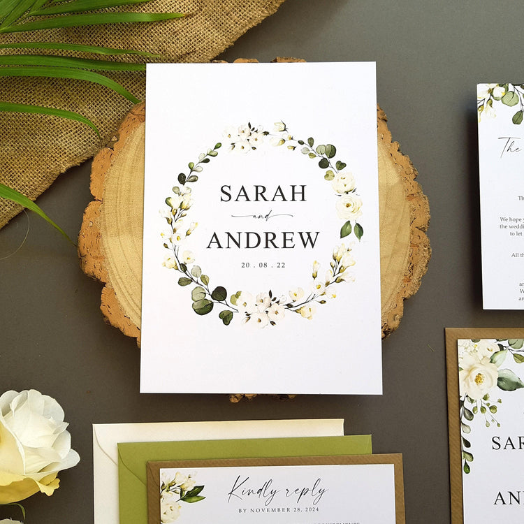 White Floral Wedding Invitation Set Sample