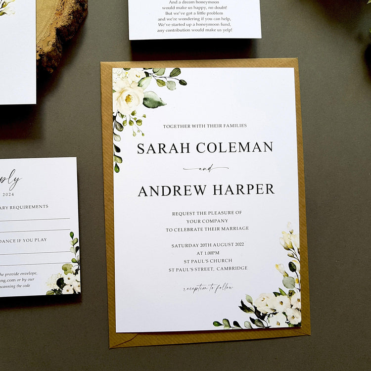 White Floral Wedding Invitation Set Sample