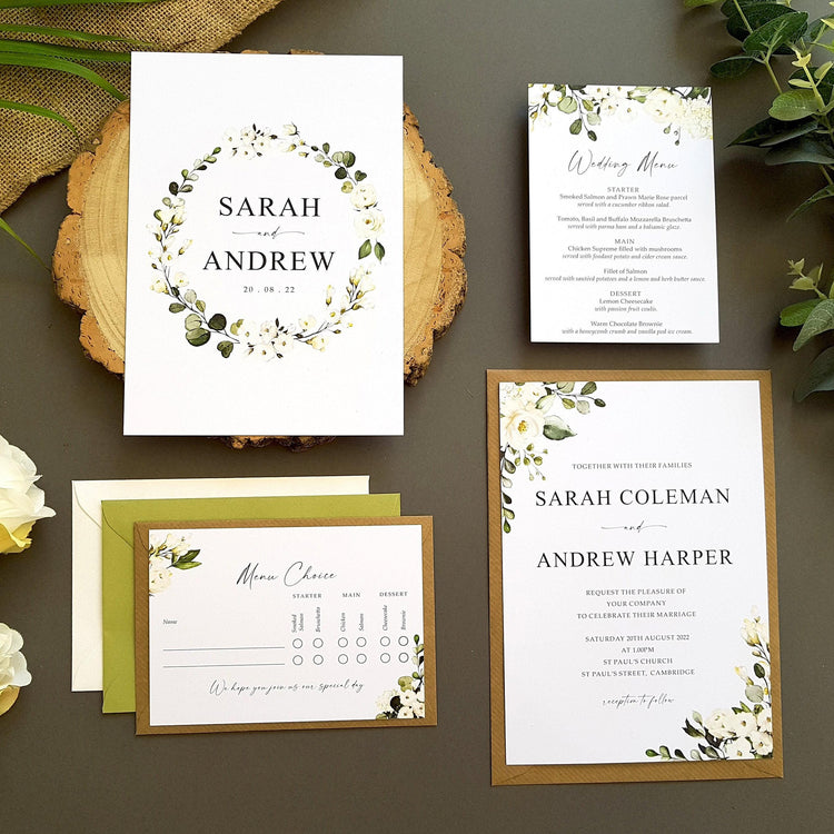 White Floral Wedding Invitation Set Sample