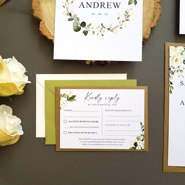 White Floral Wedding Invitation Set Sample