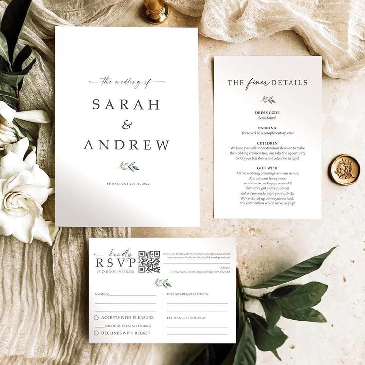 Minimalist Wedding Invitation Set with Envelopes