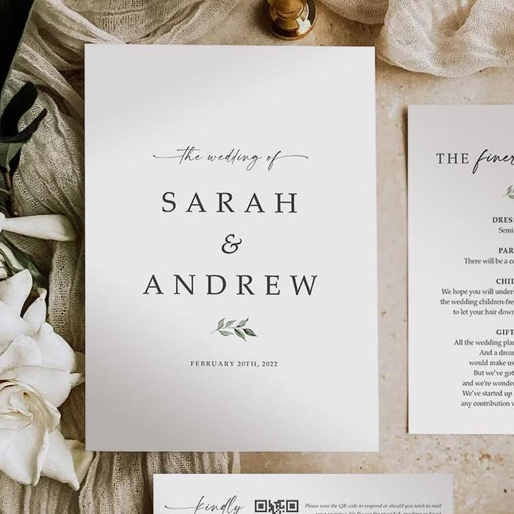 Minimalist Wedding Invitation Set with Envelopes